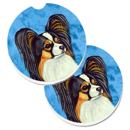 Carolines Treasures Blue Papillon Set of 2 Cup Holder Car Coaster LH9390BUCARC